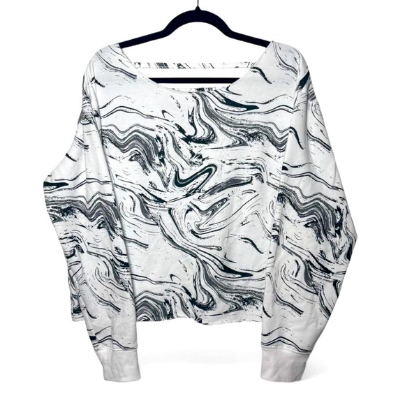 Flirtitude Active Marble Print Sweatshirt Large Black White V-Neck Back - Picture 1 of 6